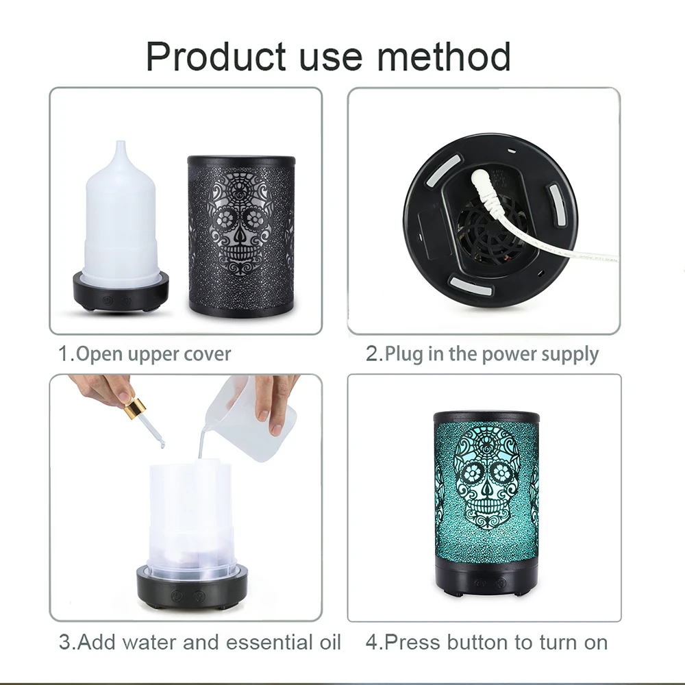 Creative Skeleton Essential Oil Diffuser Ultrasonic Air Aromatherapy Humidifier 7 Color LED Lamp For Home Office 100ML Diffusor