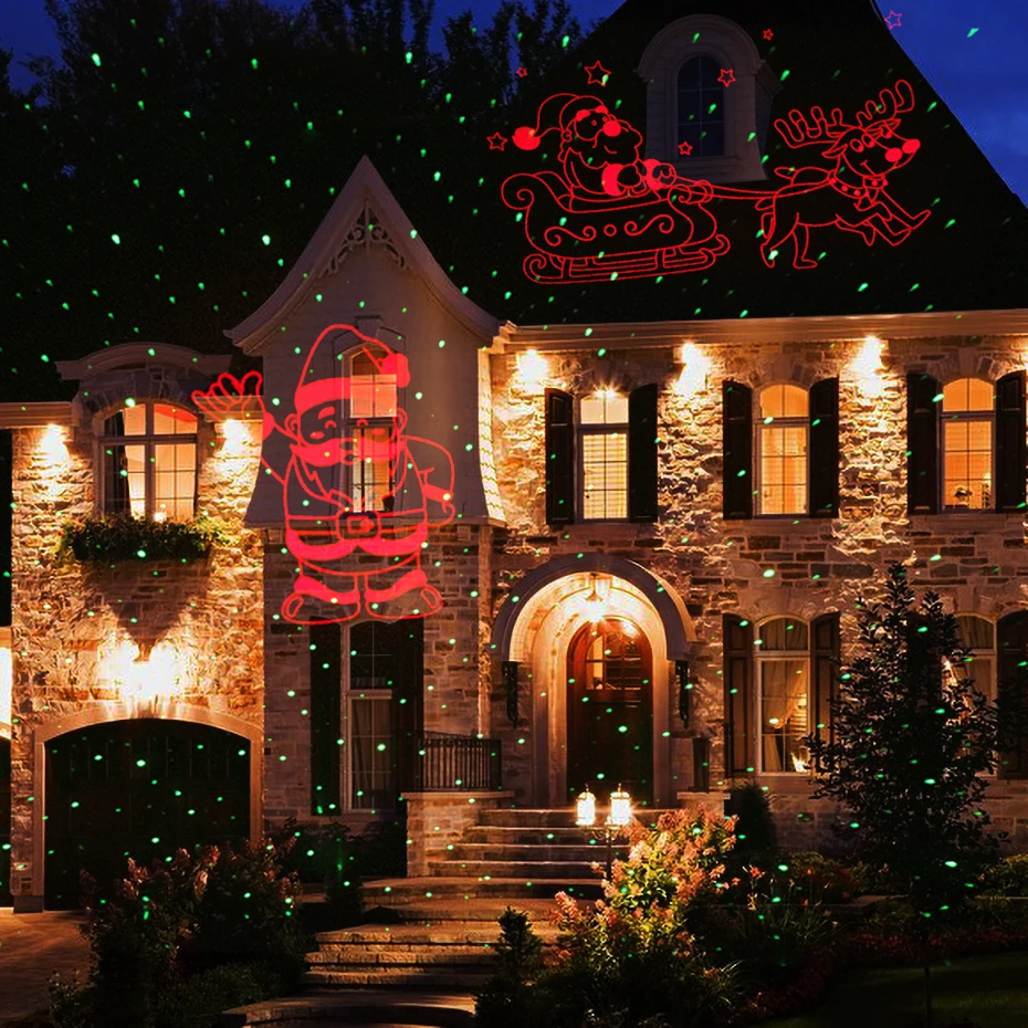 Alien Kerst Laser Projector Motion Rode Thema Kerstman Elk Slee Statische Groene Stippen Ster Outdoor Waterdichte Tuin Boom Show Light