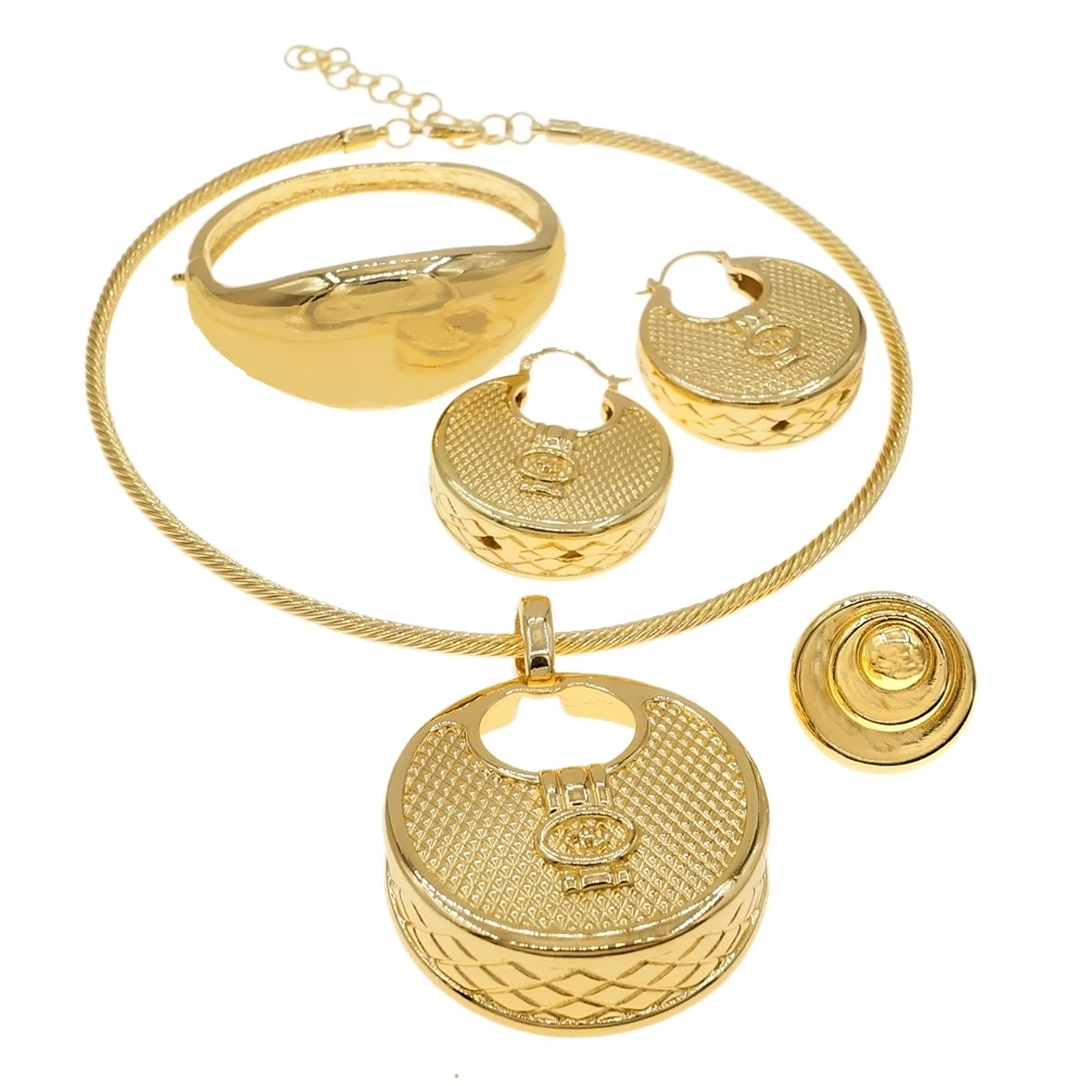 Latest Italian Gold Plated Collars Necklace Jewelry Set Unique Fashion Big Pendant  Style Women Jewelery  H0040