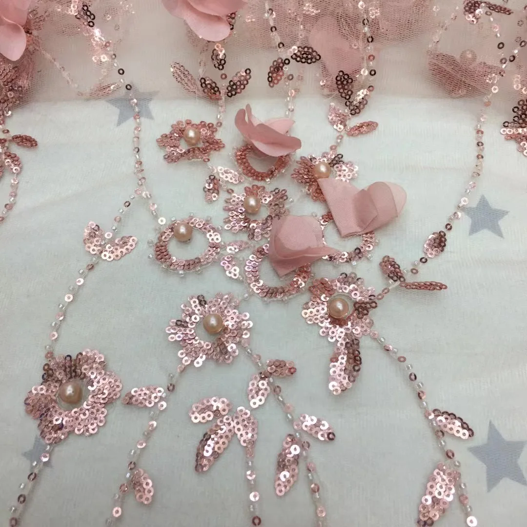 

Applique 3D Flower Lace Tulle Fabric 2021 High Quality French Tulle Lace Nigerian Wedding african Lace Fabric TS9479