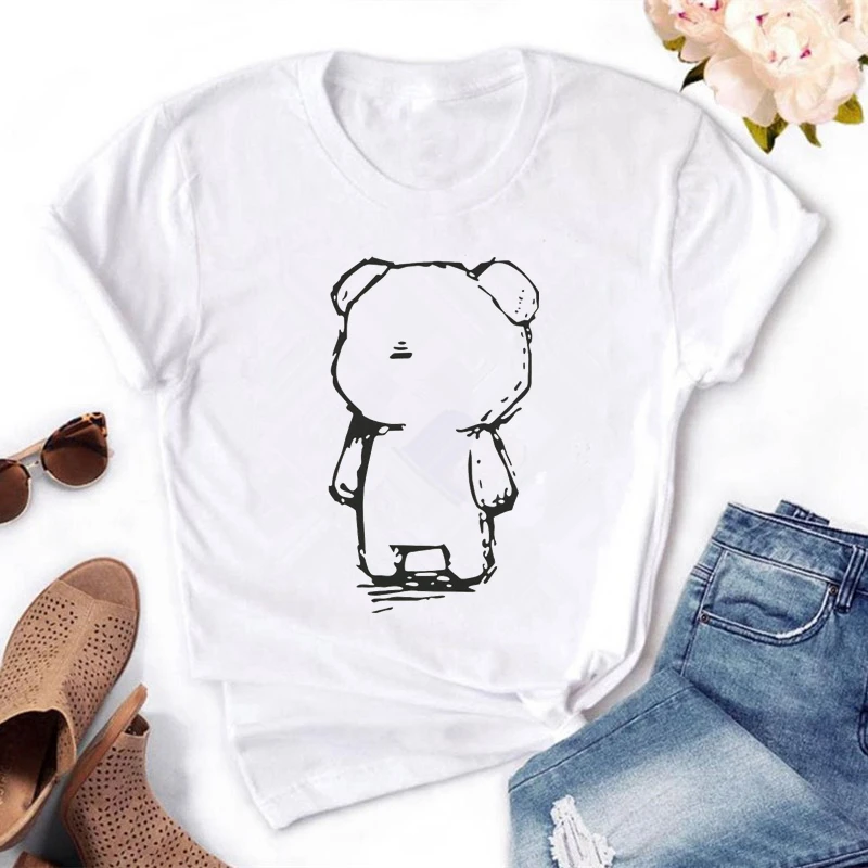 

Bear Cartoon Graphics Print T-shirt Women Summer Casual Short Sleeve O-Neck Women's clothing 5 colors Tops Tees