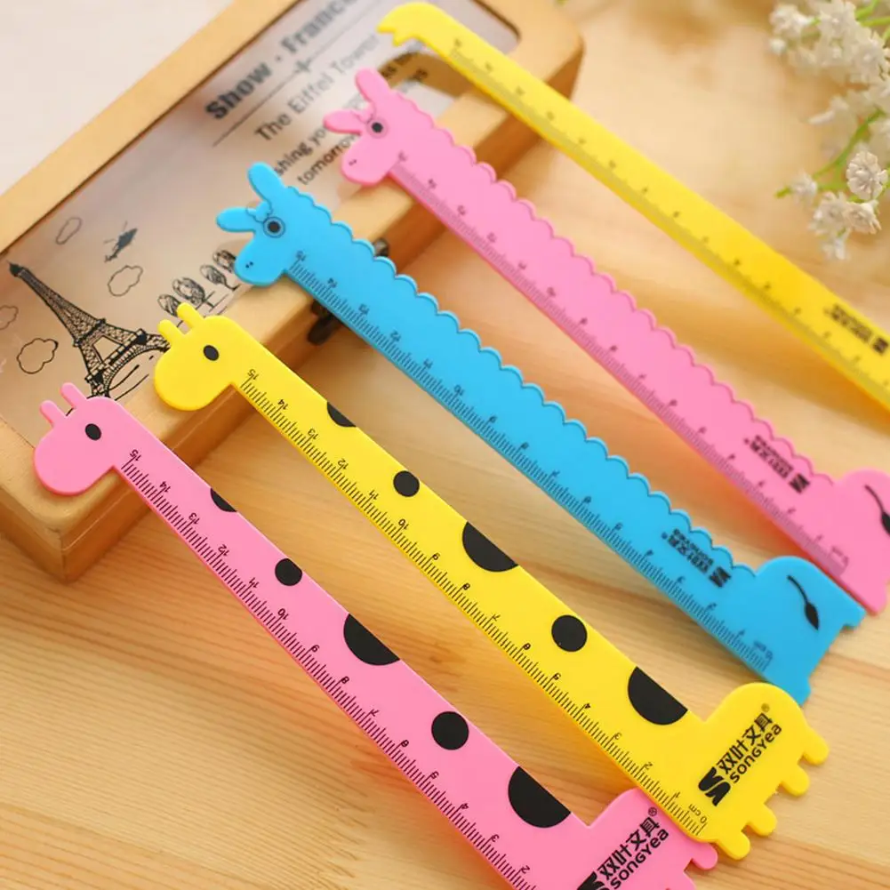 1 PC Student Ruler School Supplies Children Cute Animal Cartoon Giraffe Plastic Straight Ruler