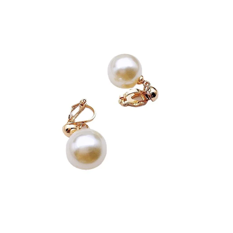 GRACE JUN Korean Style Gold Color Pearl Clip on Earrings No Pierced for Women Party Wedding Fashion Cuff Earrings Luxury Jewelry