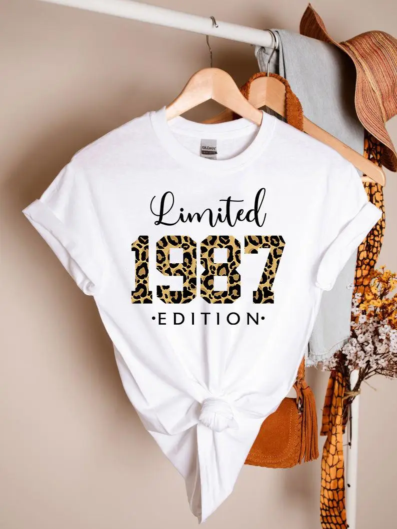 

Vintage 1987 Shirt 35th Birthday Gift Funny Graphic 100%Cotton Women Tshirt Short Sleeve Tees Plus Size O Neck Female Clothing