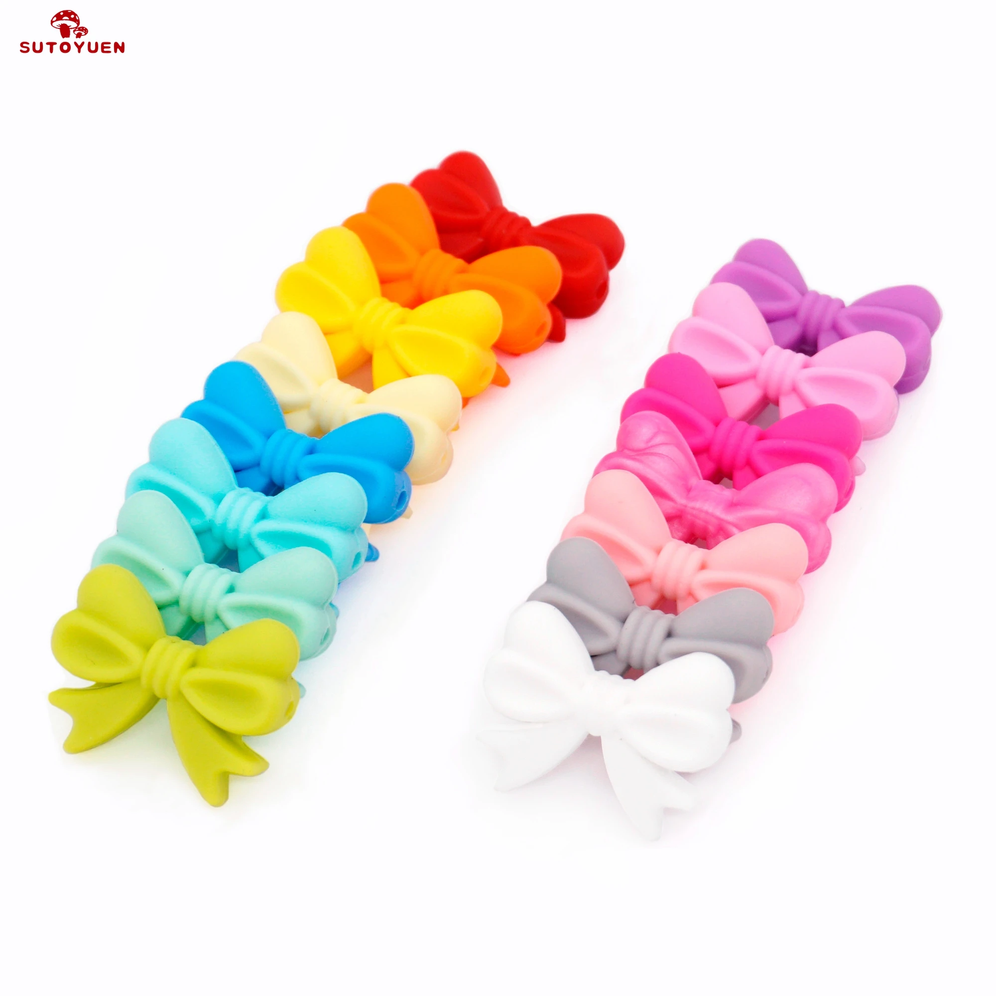 Sutoyuen 10pcs Silicone Teether Beads Bow DIY Baby Shower Chewing Teething Beads Safe Sensory Toy Bow-Knot  Accessories BPA Free