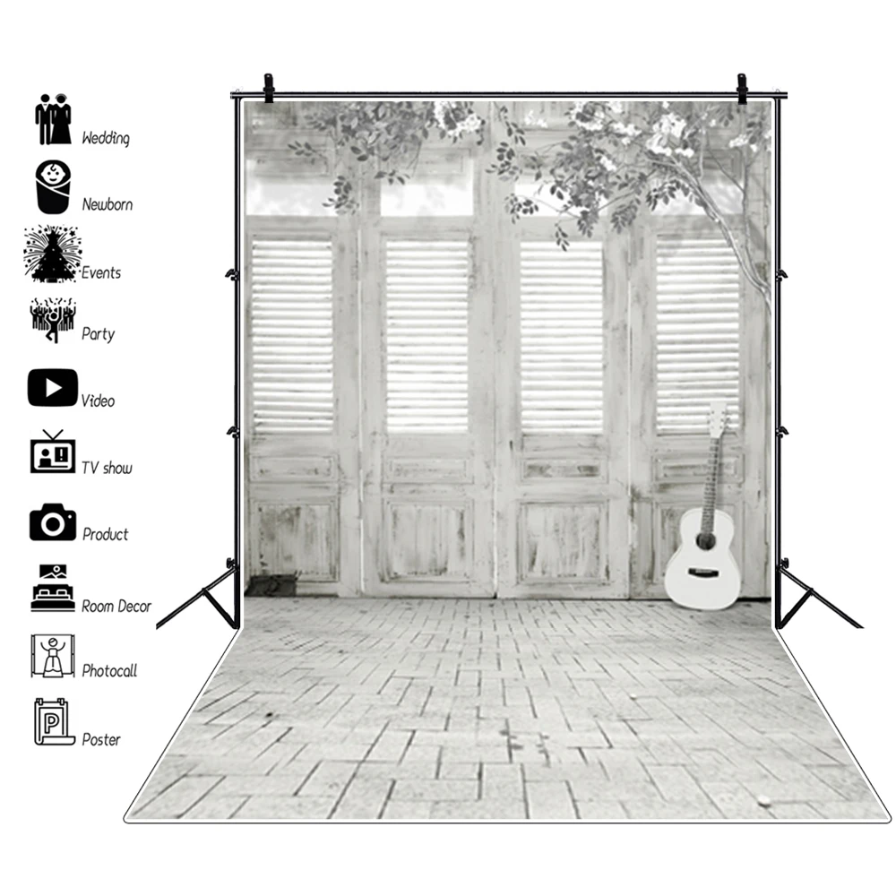 Grunge House Wood Door Window Curtain Vase Interior Photographic Backgrounds Baby Portrait Photo Backdrops Birthday Photozone