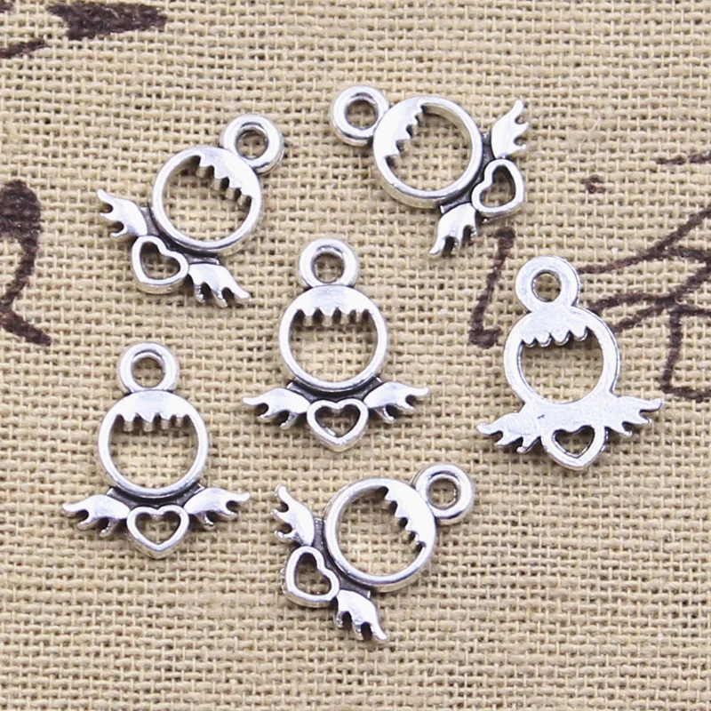 30pcs Charms Heart Angel 14x12mm Antique Silver Color Pendants Making DIY Handmade Tibetan Finding Jewelry