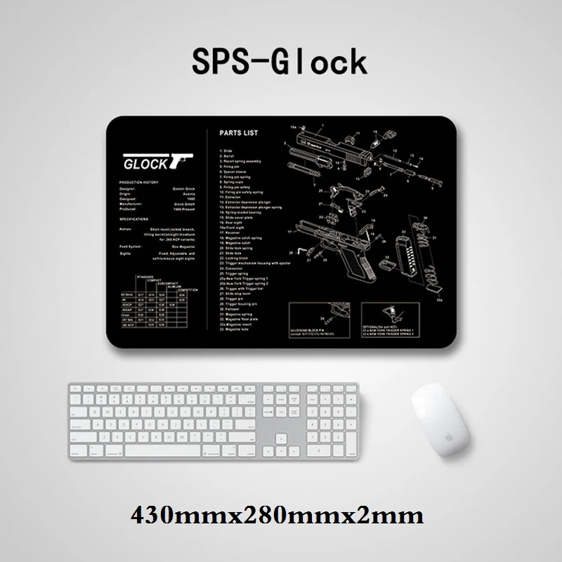 Tactical Mouse Pad Gun Cleaning Rubber Mat with Parts Diagram Instructions Workbench for Glock 17 1911 Beretta M9 Sig P220 P226