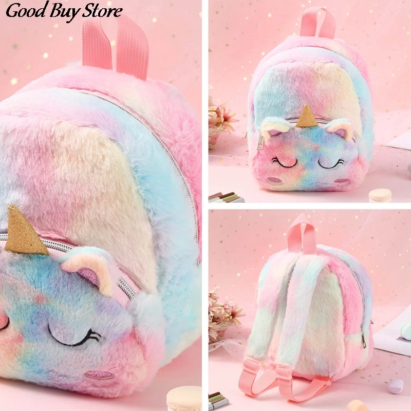 Furry Fur Backpacks Kidergarten Kids Winter Purse Children Soft Plush Unicorn Schoolbag Cute Animal Fashion Backpack Student Bag