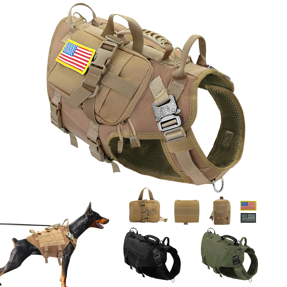 

Strong Nylon Dog Harness Tactical Military Pet Vest Harnesses With Bag Working Dog Training Vests For Medium Large Dogs