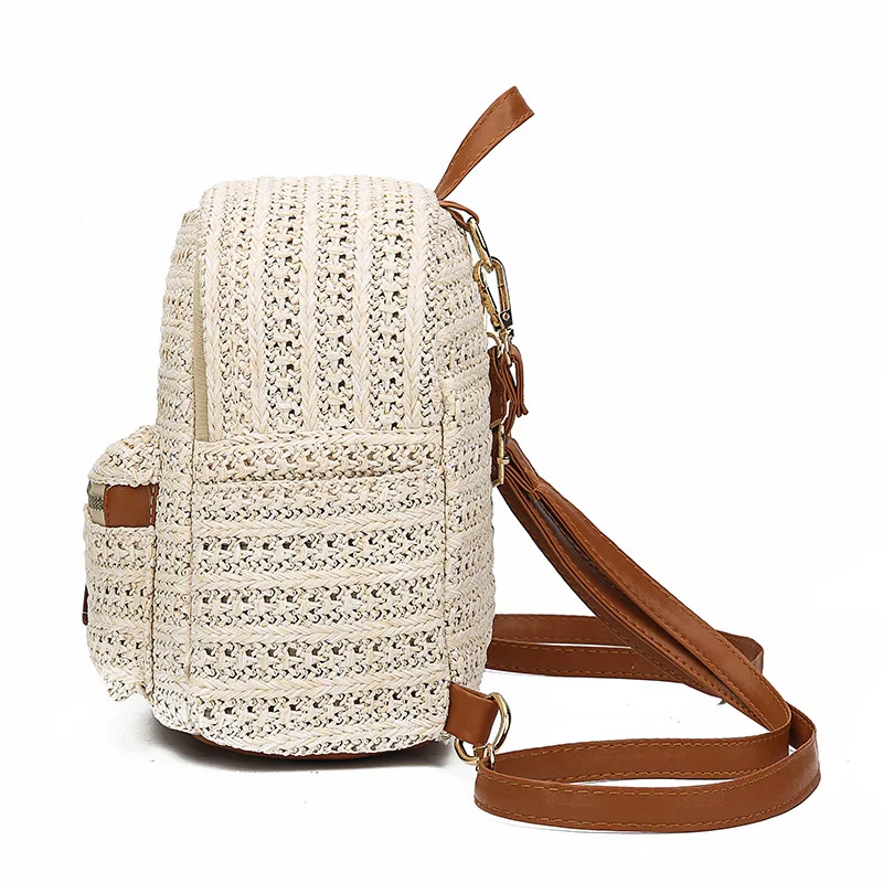 RanHuang New 2024 Summer Fashion Women\'s Straw Backpack Girls Small Backpacks Beach Bags Travel Bags Beige mochila feminina