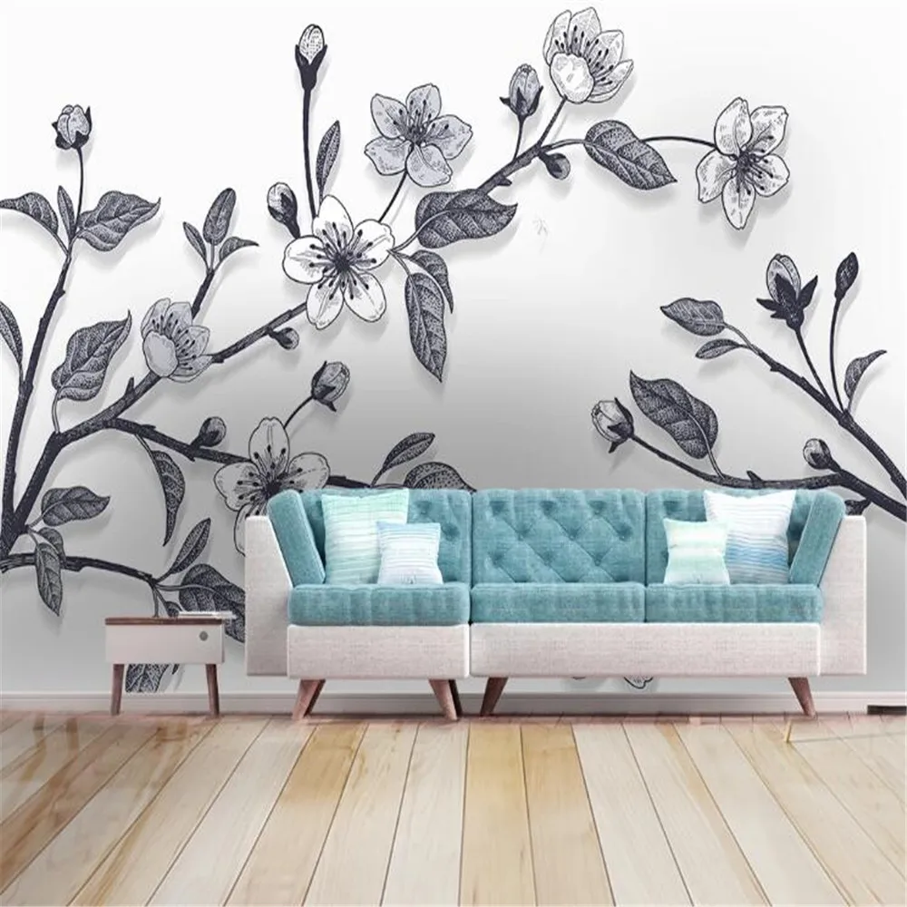 Milofi Custom 3D wallpaper mural modern minimalist gray tone plant background wall mural