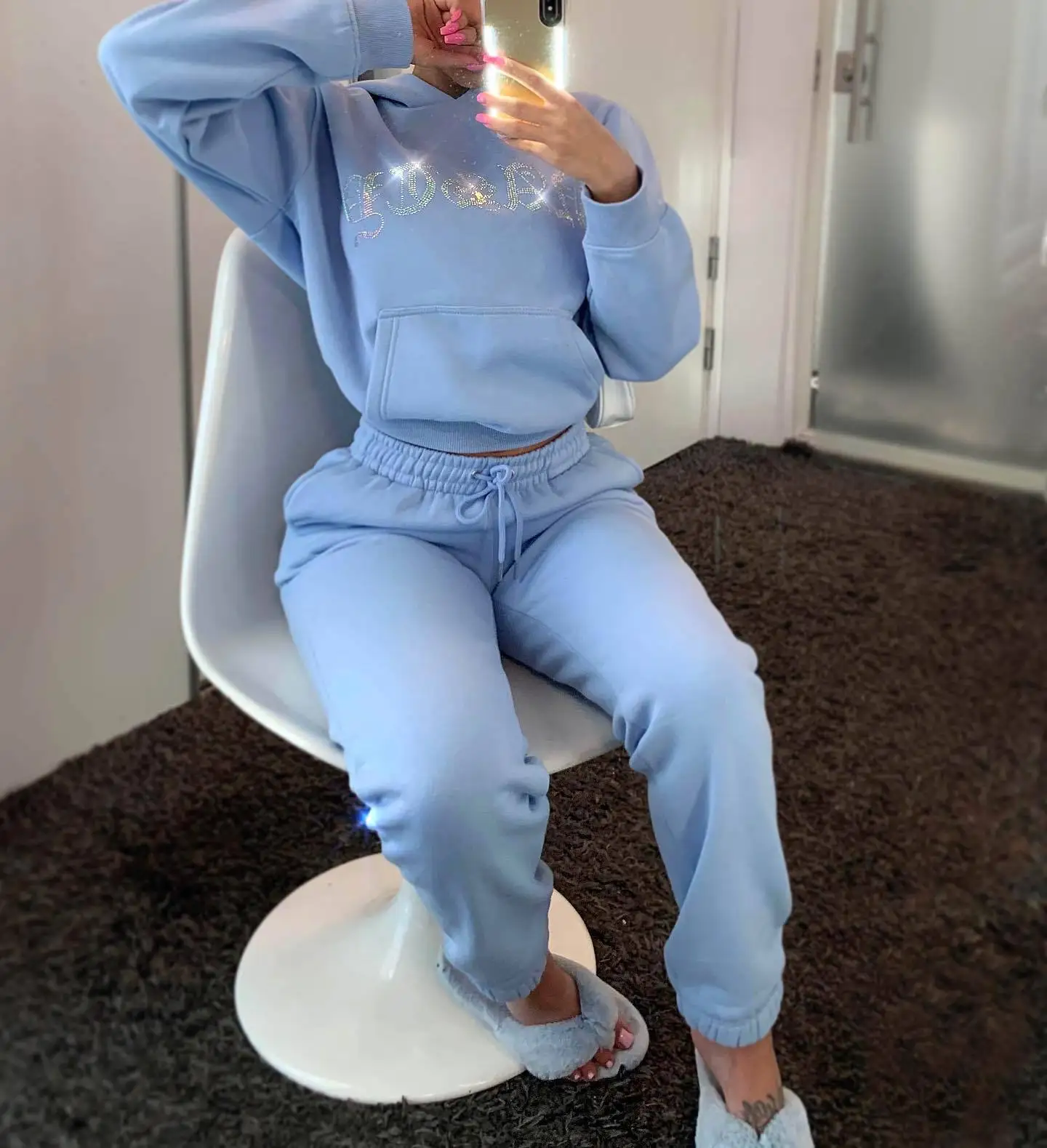Women\'s Diamonds Tracksuit Set, Oversize Hoodies, Sweatshirt, Sweatpants, Joggers, Sport Pant Suits, Female Outfits, 2 Pcs