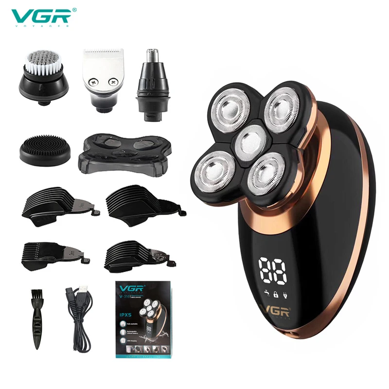 Top-selling Premium VGR V-316 Electric Shaver,  5-IN-1 Heads Razor with 5 Floating Heads,  All-inclusive Men's Shaver