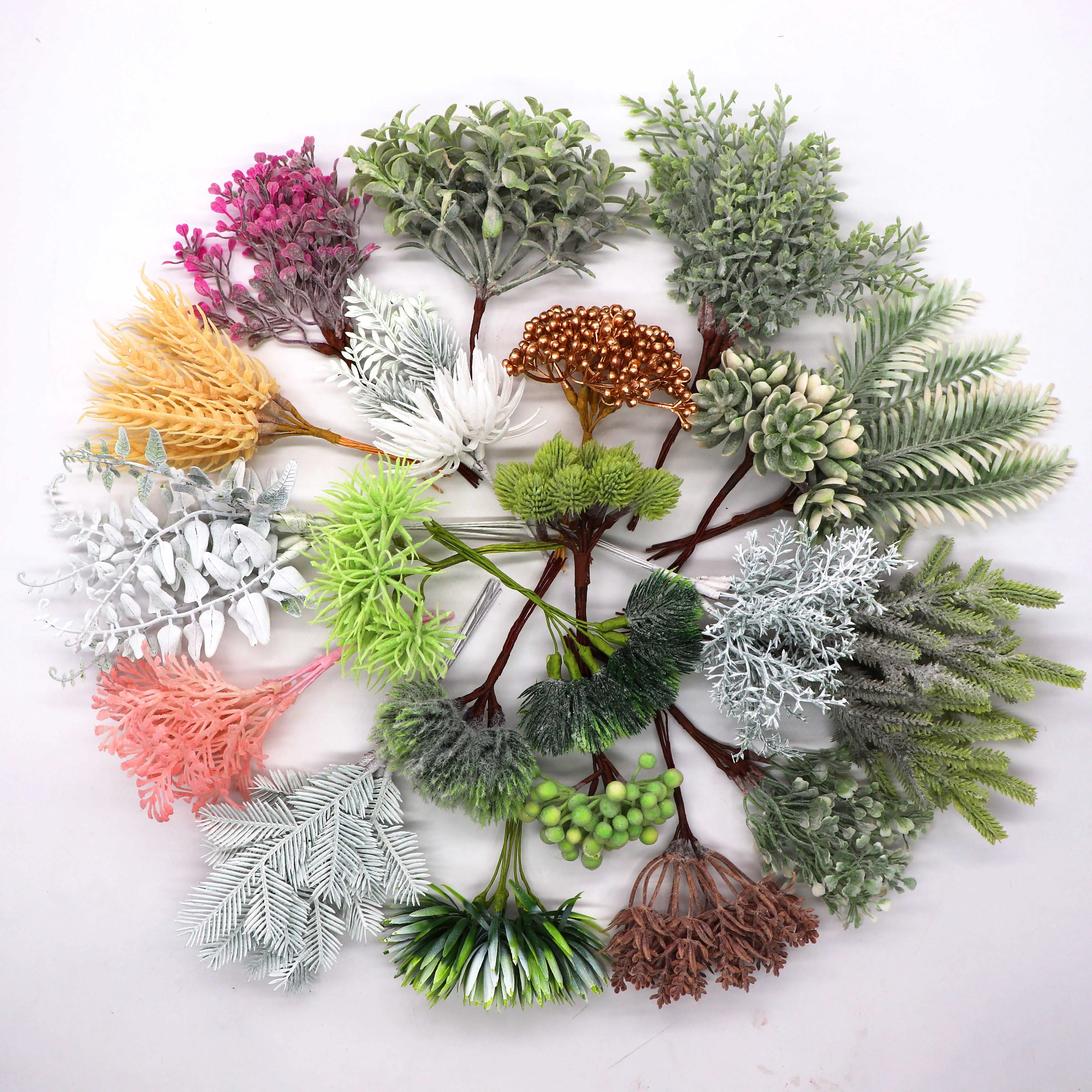 6pcs DIY scrapbooking christmas garland artificial plants pompon artificial flowers for home decor Handmade fake green plants