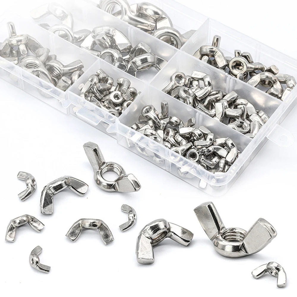 

98pcs/box Wing Nut assortment kit M3 M4 M5 M6 M8 M10 M12 Stainless Steel Wingnuts butterfly nuts for drum bicycle DIN315