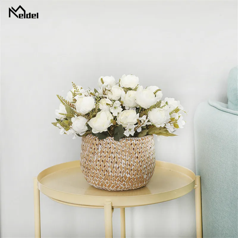 Buquê de flores artificiais pequenas de seda, 5 unidades, buquê para flores falsas, para decoração de mesa de casamento, vaso de casa, flores internas