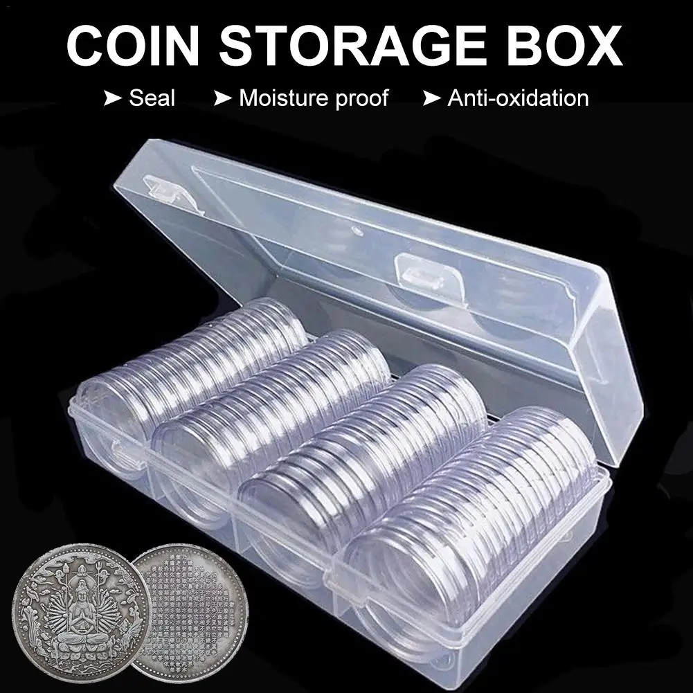 

60Pcs 40 mm Silver Eagles Coin Capsules Coin Case Coin Holder Storage Container with Storage Organizer Box for Coin Collection