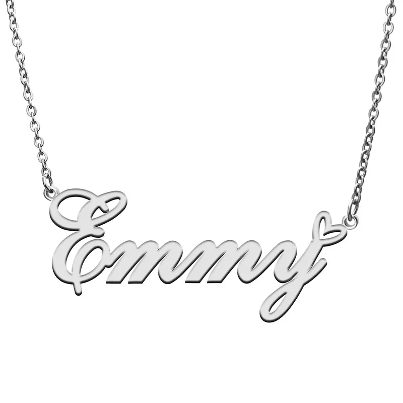 Emmy Heart-Shaped Decor Name Necklace for Women Stainless Steel Personalized Jewelry Nameplate Pendant for Mom And Girls Gift