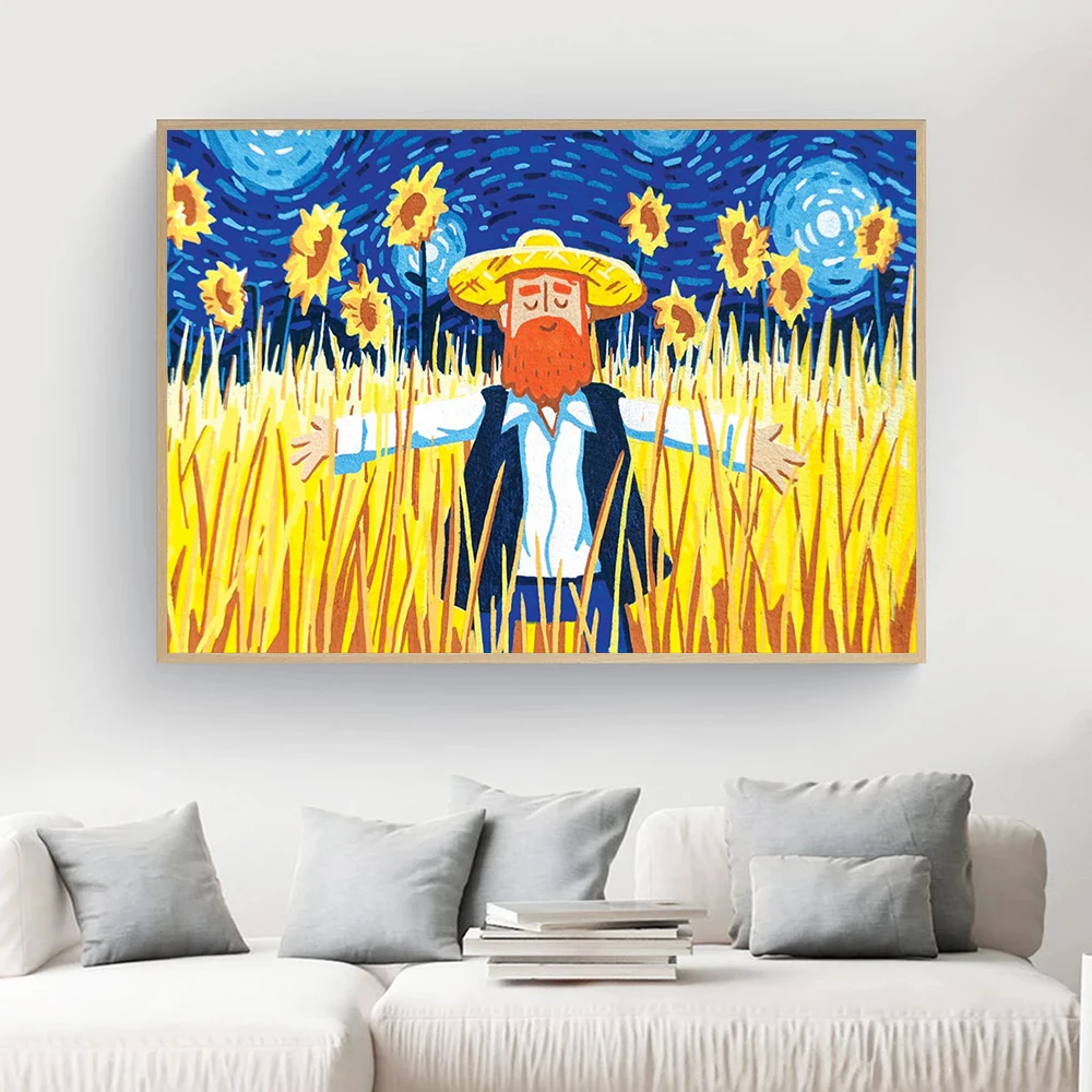 

Famous Painting Van Gogh Sunflower Poster Cartoon Canvas Art Print Flower Wall Pictures for Living Room Kitchen Bedroom Wall Art