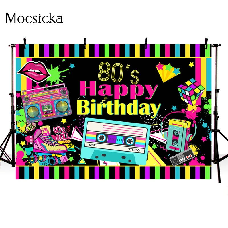 Mocsicka Happy 80th Birthday Photography Background Graffiti Hip Hop Decoration Props Adult Birthday Photo Backdrop Studio