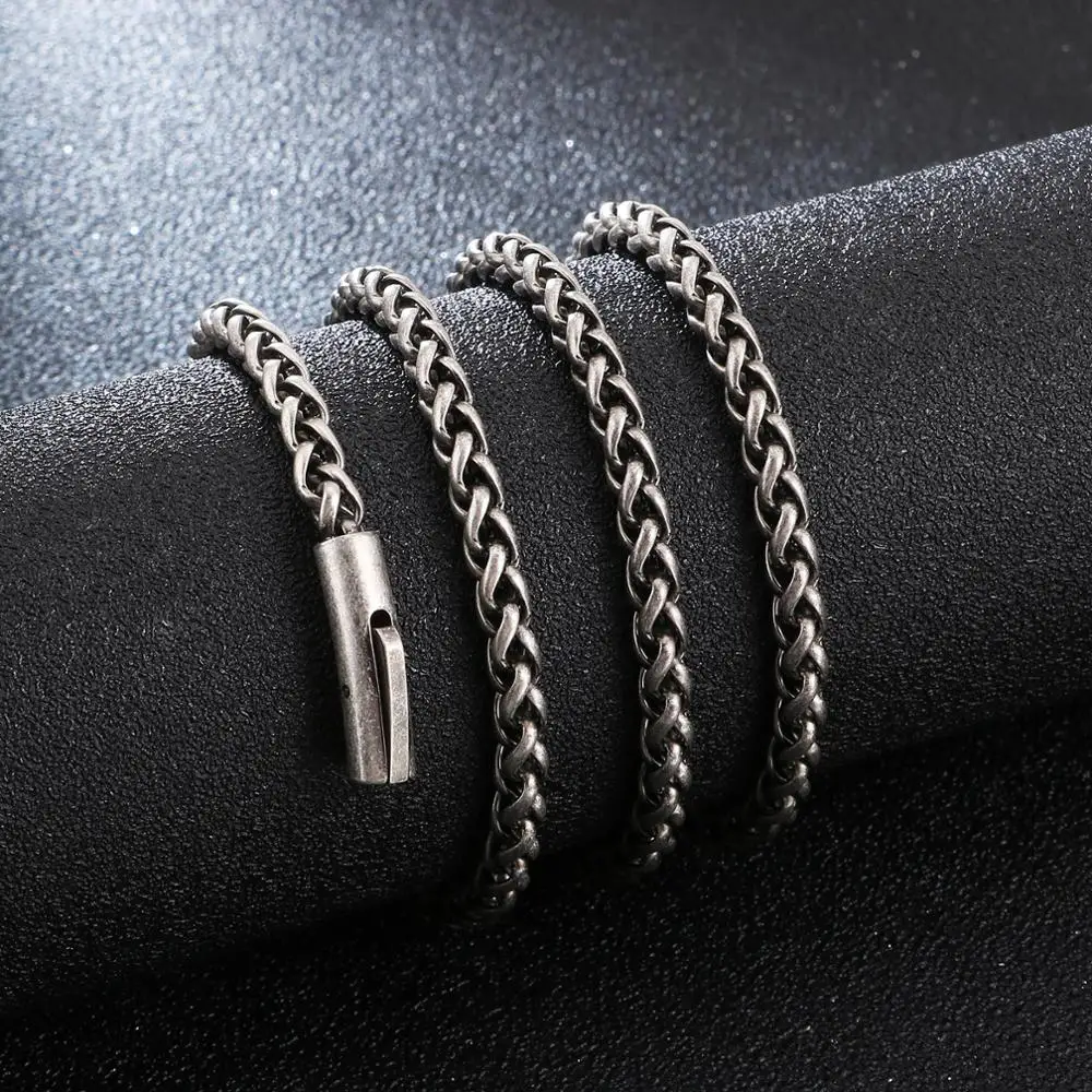 KALEN Vintage Stainless Steel 65cm Whip Chain Necklace Men Brushed Link Chain Biker Jewelry Accessories