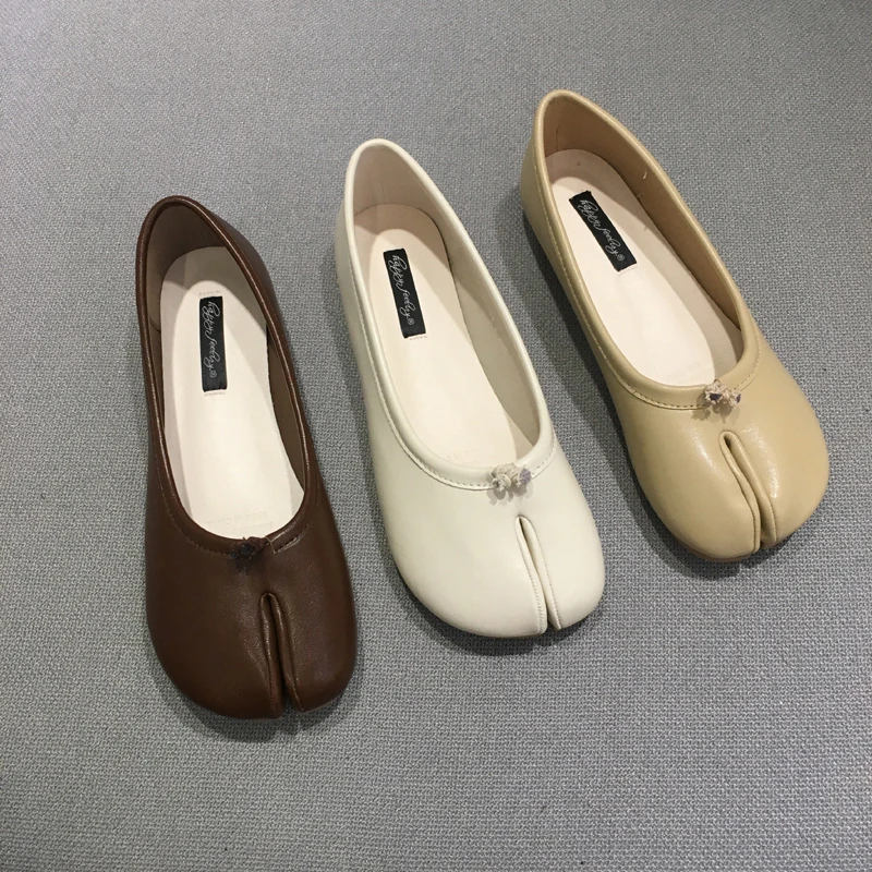 flats tabi ninja moccasins round split toe shallow women single shoes lazy slip on slingback mules slides leather casual loafers