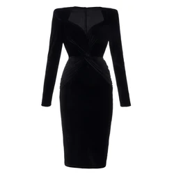 Velvet Women Sexy Bodycon Party Dress New Spring Autumn Fashion Sexy Dress Elegant Long Sleeve Dress Vestidos