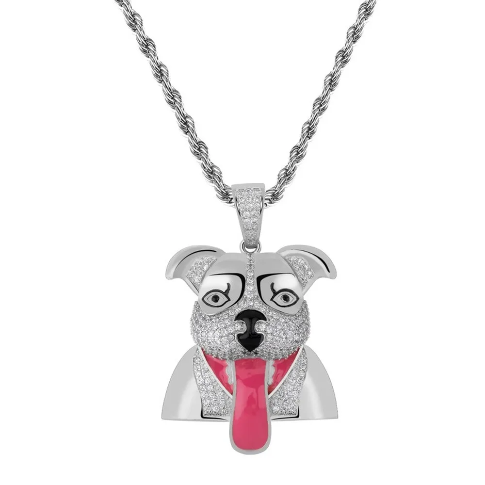 Hip Hop Chain Fully Iced Out Lab Diamond Cute Puppy Pendent Necklace for Men Women