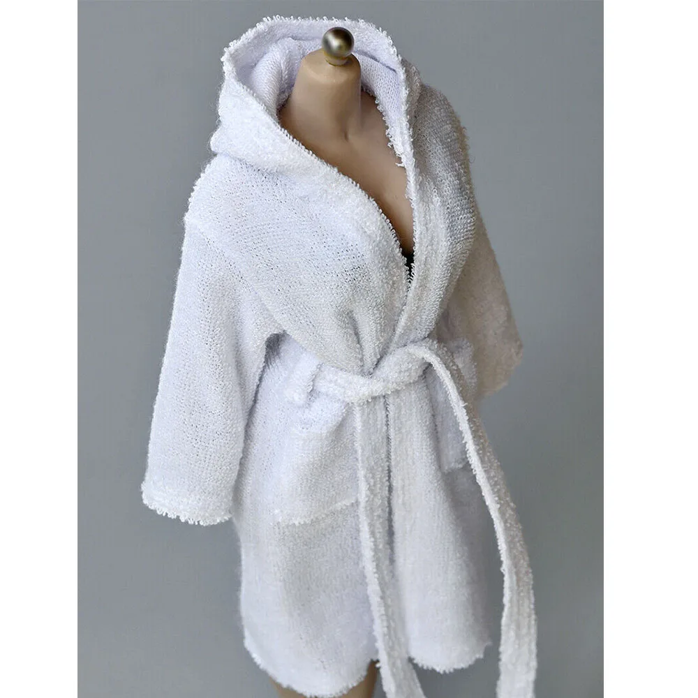 

1/6 White Bathrobe Hooded Towel Material Unisex Clothing Model for 12inch Male Female Action Figure Body