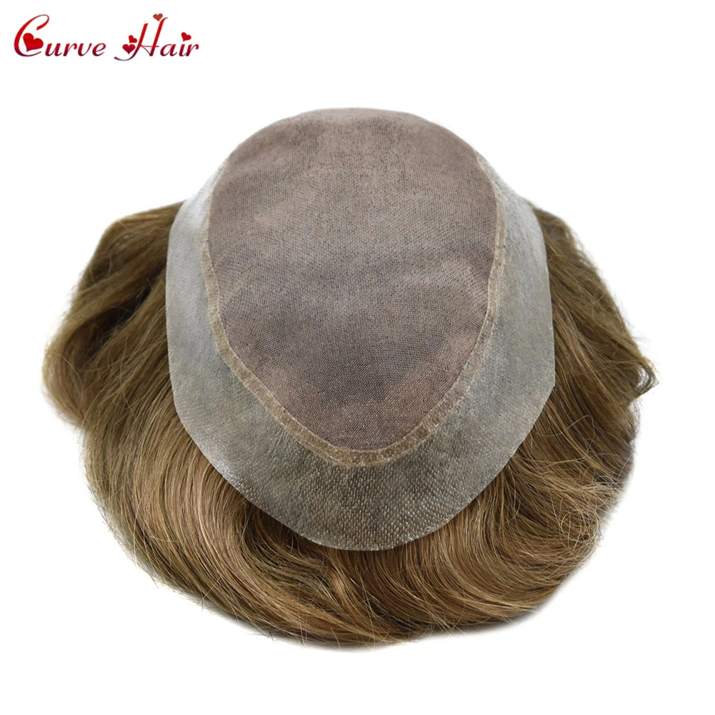 Fine Mono Mens Toupee Very Light Brown Ash Blonde Color Hairpieces Front Lace Remy Human Hair Replacement Systems  Skin Wigs