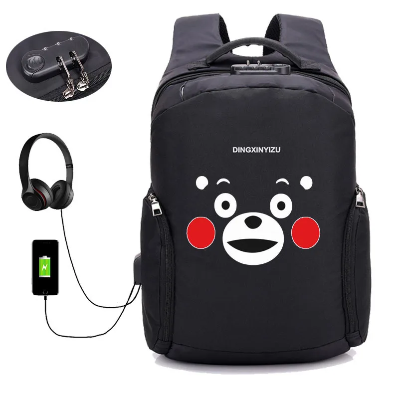 

anime cute cartoon Kumamon backpack USB external hole backpack School student book bag unisex boy girls shoulder Rucksack