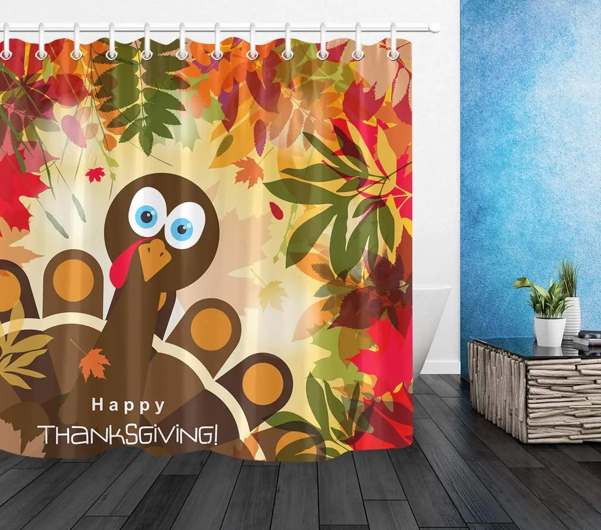 Happy Thanksgiving Dusche Vorhänge Herbst Thema Braun Türkei mit Ahorn Blätter Saisonale Szene Urlaub Für Kinder Badezimmer Decor Set