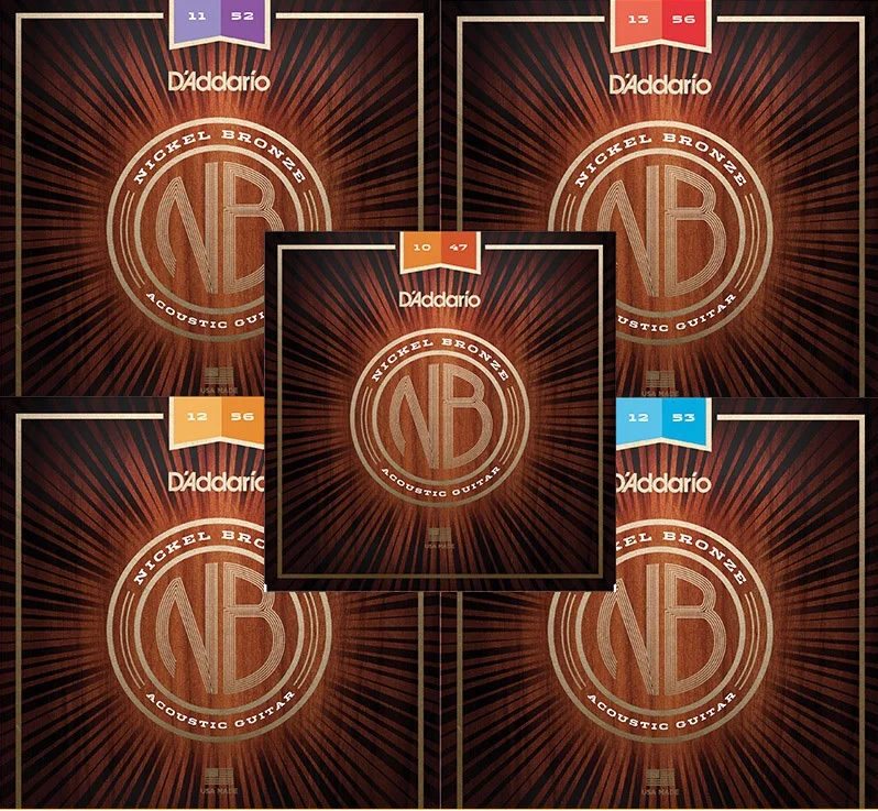 D'addario Nickel Bronze Acoustic Guitar Strings NB1047 NB1152 NB1253 NB1256 NB1356