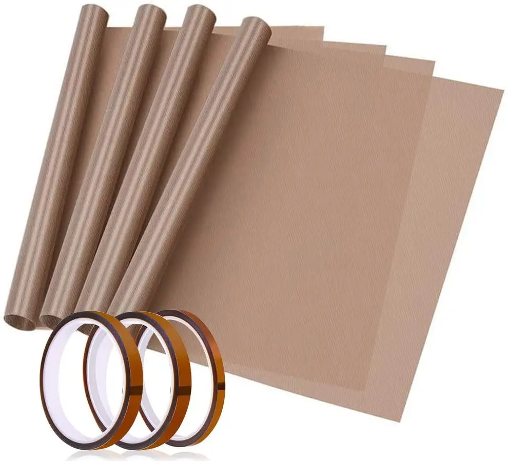 7 Pack PTFE Sheet Heat Press Sheet 4 PCS Sheet and 3 Roll Sublimation Heat Resistant Temperature Tapes for Printing