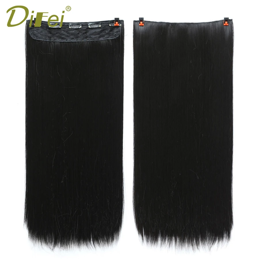 DIFEI Super Long Straight Hairpiece Invisible Natural Synthetic 5 Clip In One Pieces Hair Extension for Women Black Brown 38inch