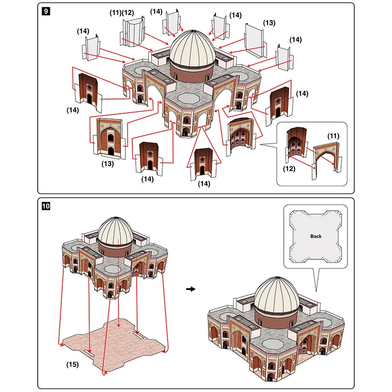 الهند Humayun's مقبرة صغيرة ثلاثية الأبعاد ورقة نموذج البيت Papercraft لتقوم بها بنفسك الفن اوريغامي بناء المراهقين الكبار اليدوية الحرفية اللعب QD-188