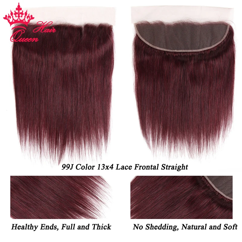 Queen Hair Products Brazilian Human Straight Hair Wine Red 99J Color Burgundy Human Hair 13x4 Ear To Ear Lace Frontal Closure