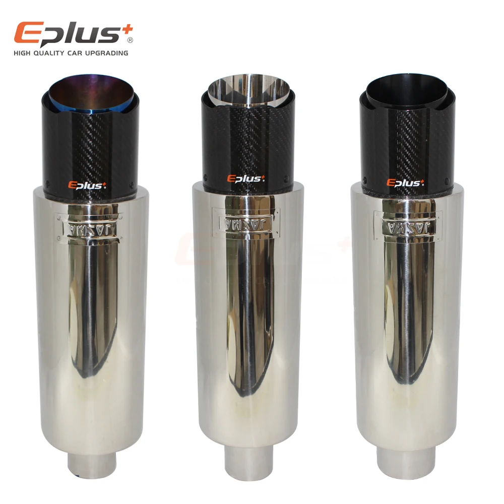 

EPLUS Car carbon fiber Exhaust Pipe Mufflers Tail Universal Stainless Exhaust Systems Racing Muffler Sound bomb 63MM 76MM