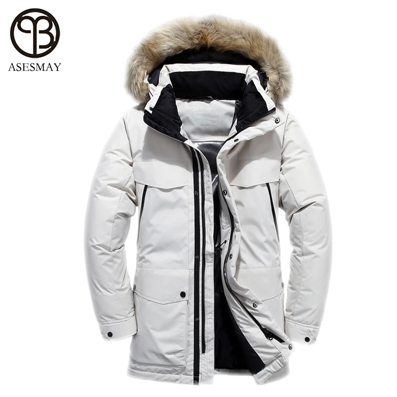 

Asesmay 2020 men's winter coat 90% white duck down jacket men thicken warm fur hooded parka male goose jackets casual outerwear