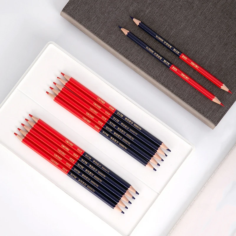 Writing Stationery 12pcs Red&Blue Double Head Pencil HB Soft Lead Wooden Colored Pencil For Hand Builders Joiners Tool Mark