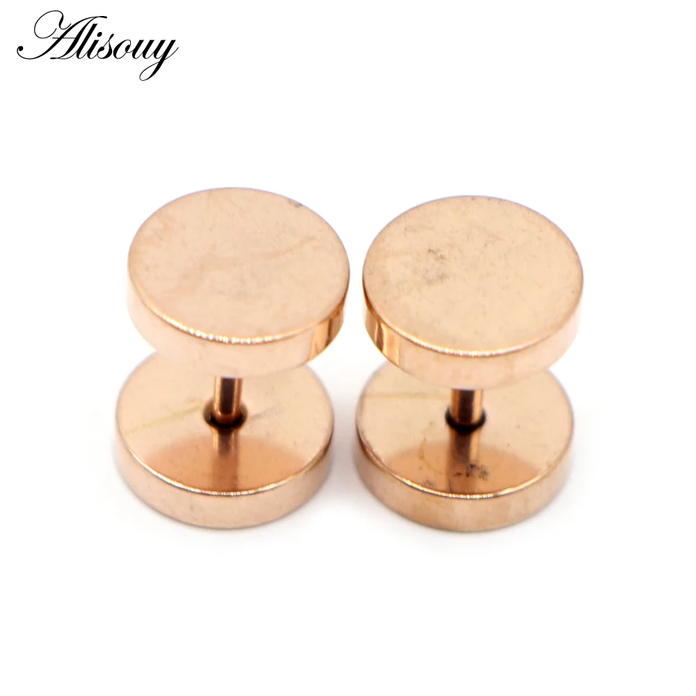 Alisouy 2pcs Gothic Stainless Steel Barbell Round Stud Earrings For Women Men Dumbbell Pierceing Earrings Punk Fashion Jewelry