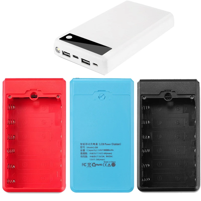 Display Screen Power Bank Shell Micro Type-c Input 6*18650 Battery External Charger DIY Powerbank Box Outer Case