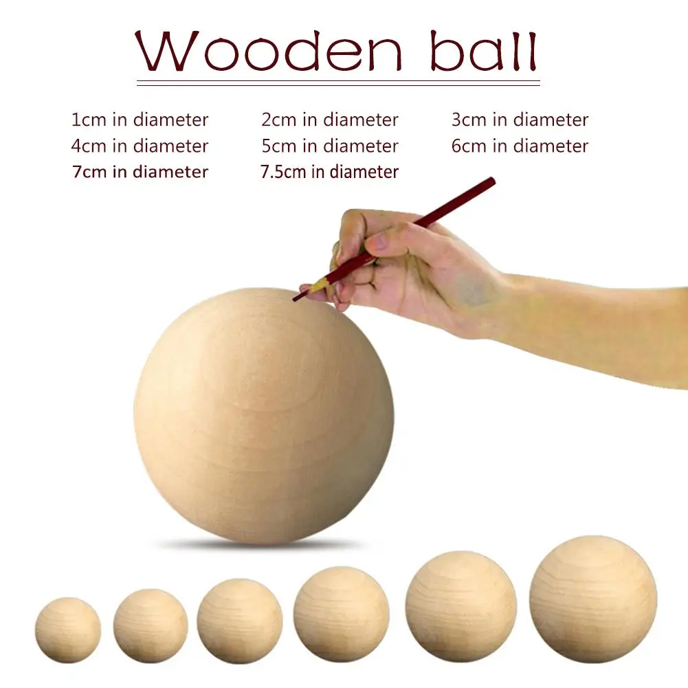 Natural Solid Wooden Round Ball Dia 1-7.5 CM Manual DIY Accessories Wood Colorful Big Painted Ball Home Decoration Craft Supply