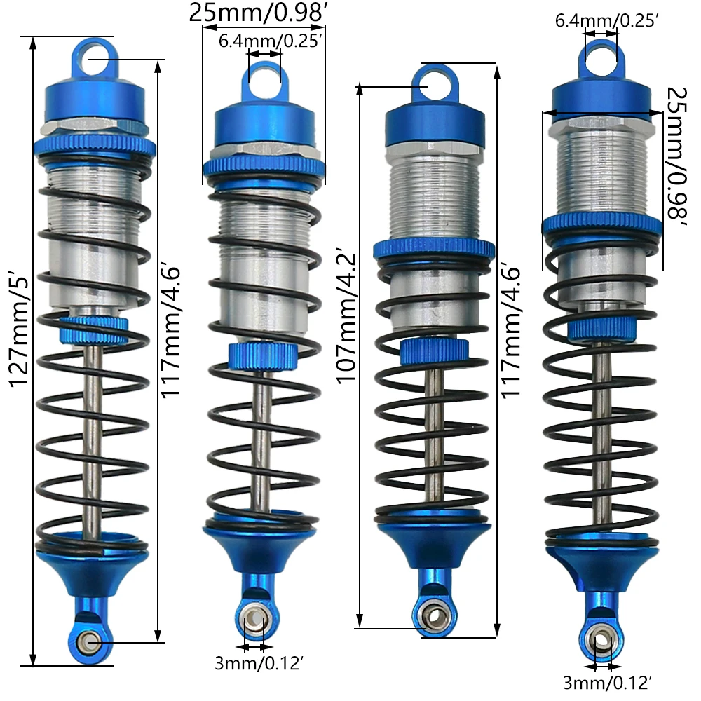 Aluminum Front&Rear Shock Absorber Assembled Full Metal for Arrma 1/10 Granite BIGROCK SENTON Typhon replace AR330550 AR330551