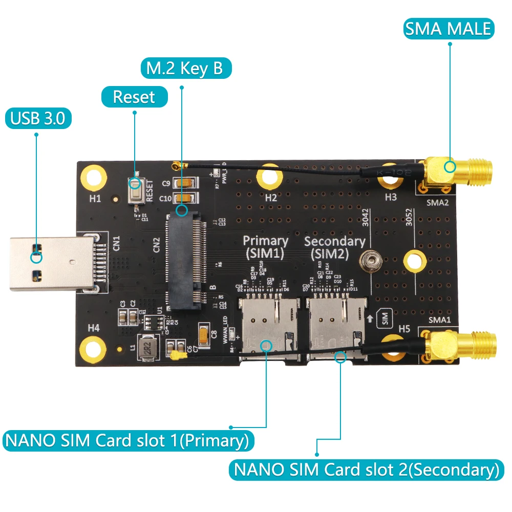 Ngff (M.2) Naar Usb 3.0 Adapter Met Dual Nano Sim Card Slot Voor 3G4G5G Module