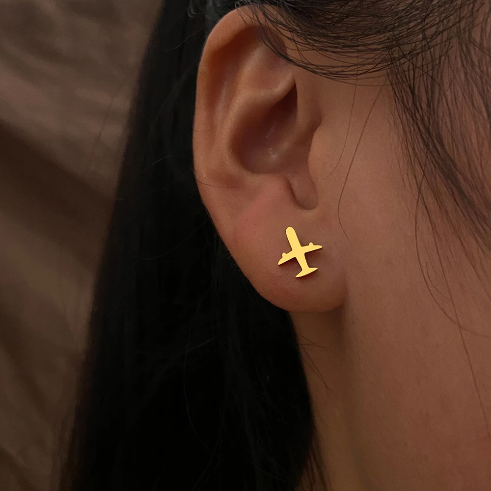 Stainless Steel Earrings 2022 Trend Simple Airplane Fashion Stud Earrings For Women Jewelry Party Friends Wedding Best Gifts NEW