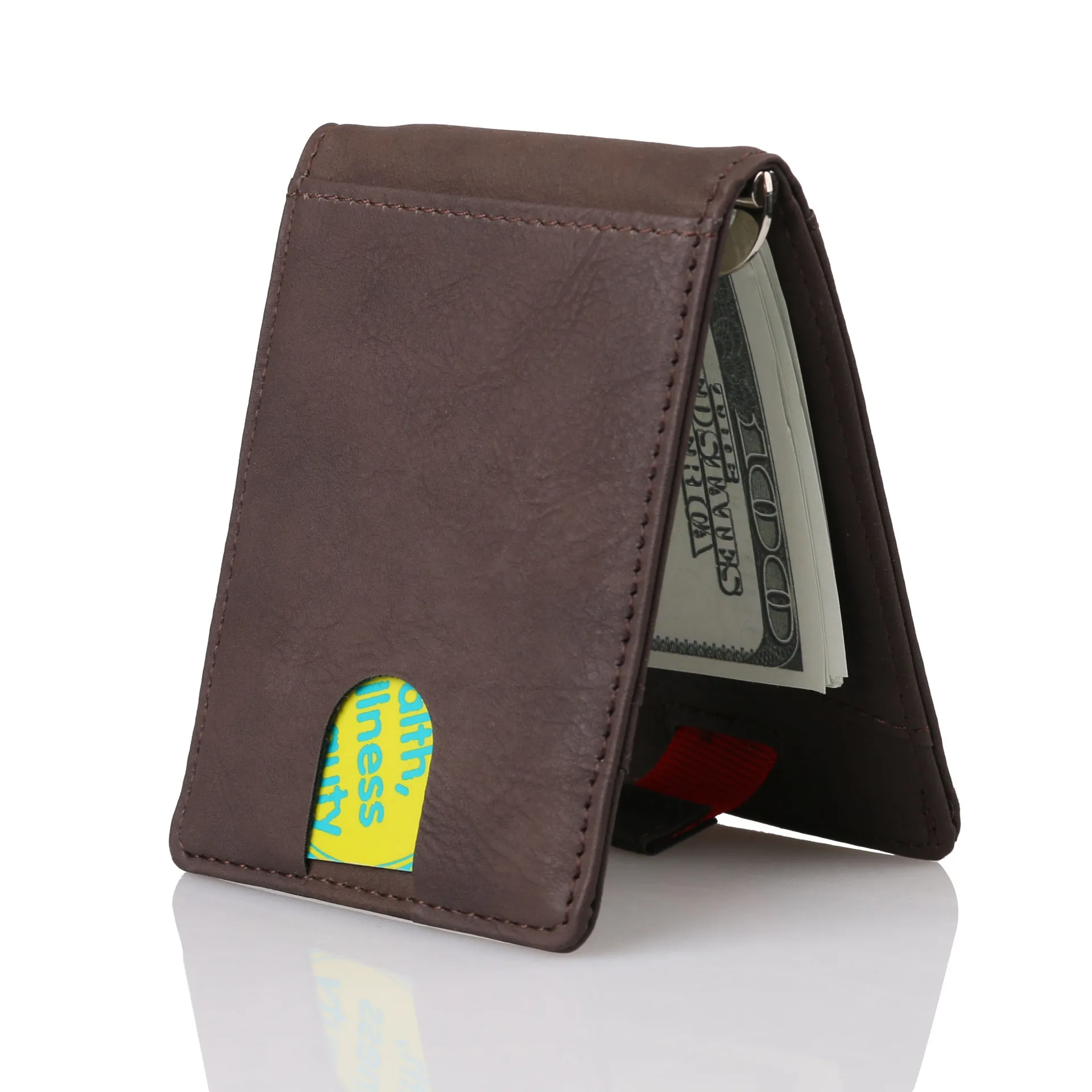 

Men's Short Card Holder for Male Retro PU Leather Wallet US Dollar Clip RFID Antimagnetic Anti-theft Wallet Card Holder Portable