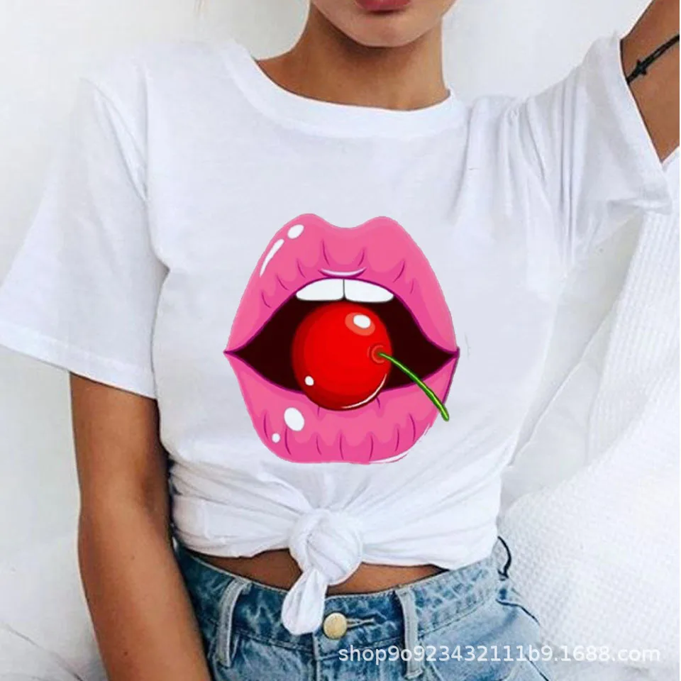 

Sexy Lips T Shirt Woman Summer op ee Female -shirt Short Sleeve Shirts