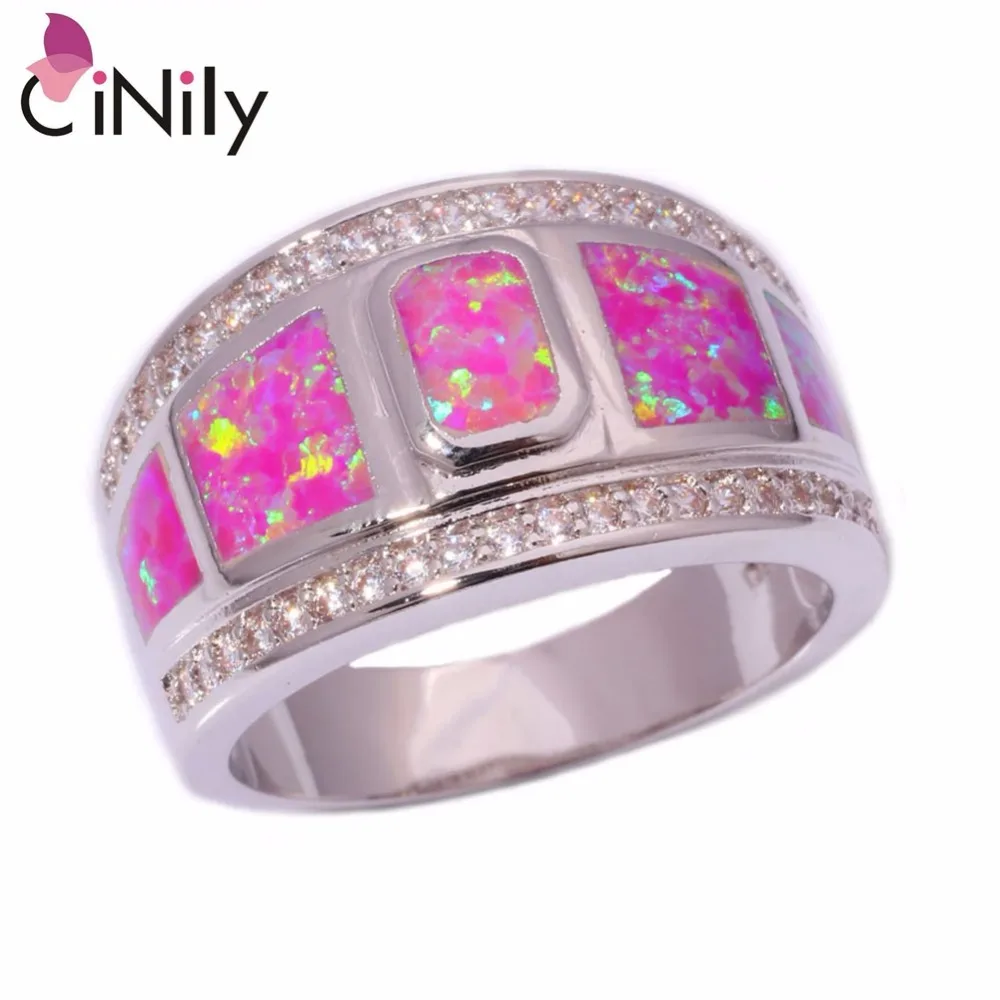 CiNily Created Pink Fire Opal Cubic Zirconia Silver Plated for Women Jewelry Party Gift Ring Size 7-11 OJ6582